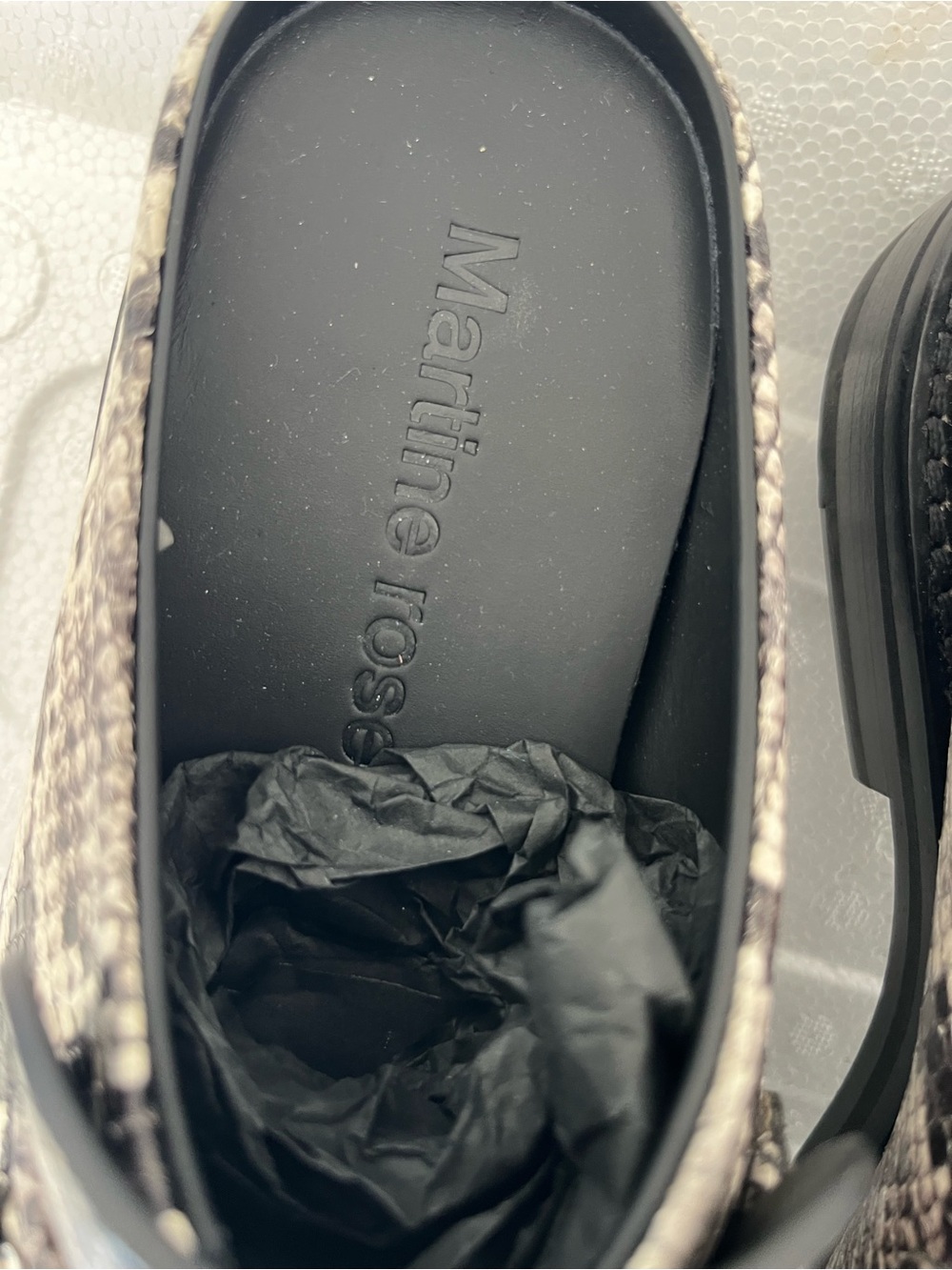 Martine Rose Black and White Snakeskin Chain Mule Loafers - Picture 8 of 9